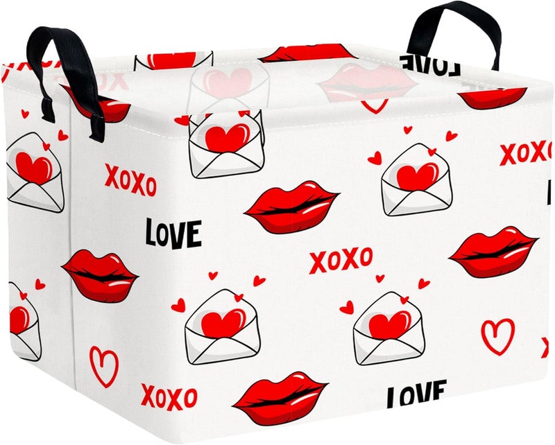 BOOHIT Valentines Day Basket Large Foldable Heart Shaped Storage Box for Gifts Kids Empty Storage Bins Rectangular Toy Organizer Decor (Mouth Envelope Love) - Image 1